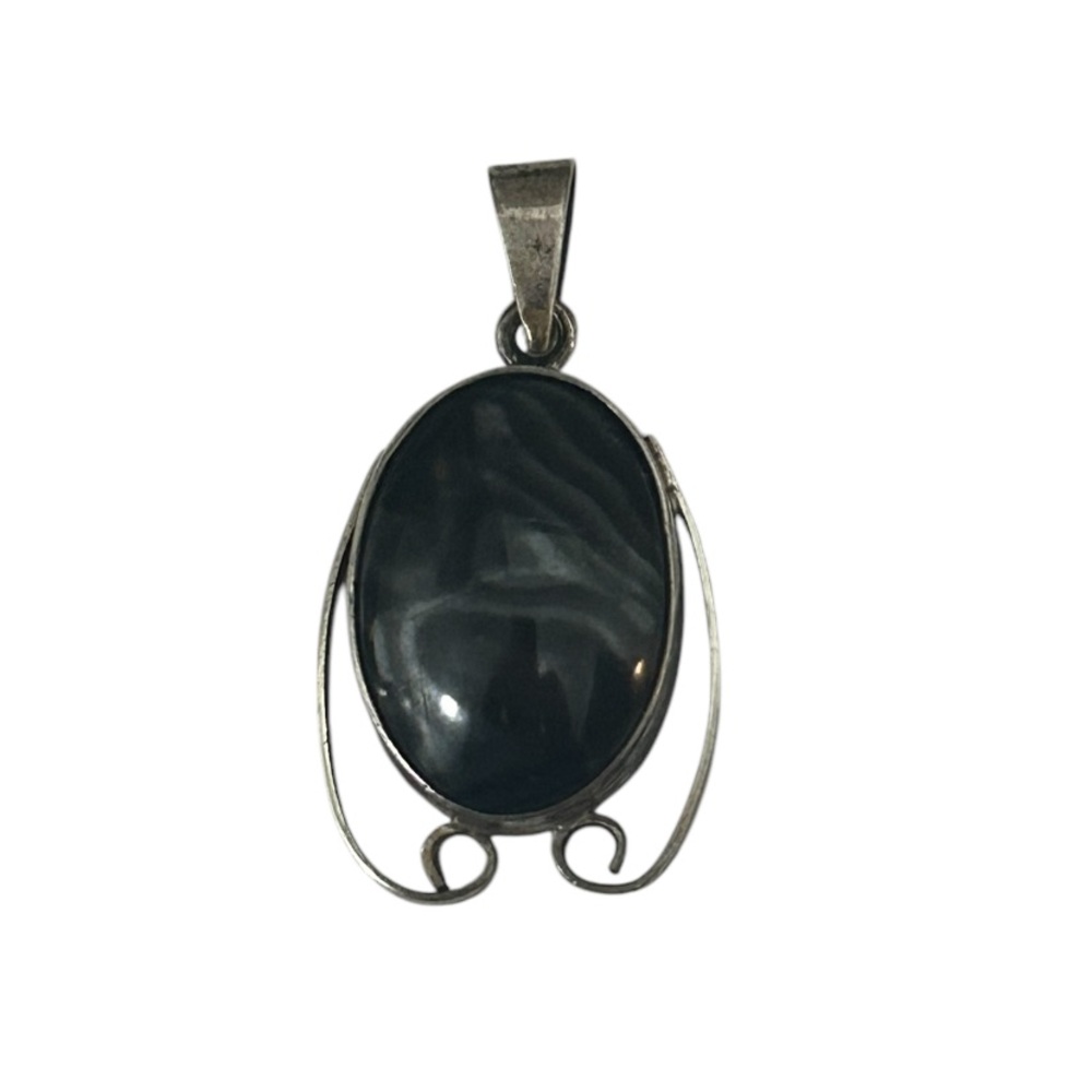 Vintage 925 sterling silver black pietersite necklace pendant